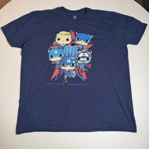Captain America 80th Anniversary Funko Pop! Tees Navy Blue Shirt Men's 2XL